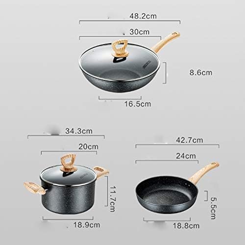 Cooking Pot Frying PanMaifanshi 3 Piece Pot Set Household Non Stick Pot Induction Cooker Wok Suit Kitchen Pots and Pans Cookware Set