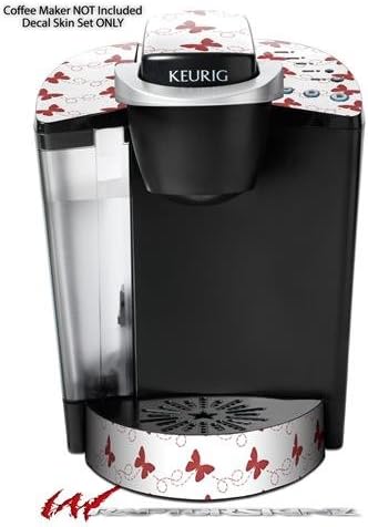 Decal Style Vinyl Skin compatible with Keurig K40 Elite Coffee Makers Pastel Butterflies Red on White (COFFEE MAKER NOT INCLUDED)