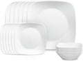 Corelle Vitrelle 18-Piece Service for 6 Square Dinnerware Set Triple Layer Glass and Chip Resistant Lightweight Square Plates and Bowls Set Pure White