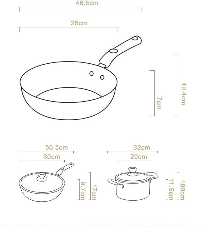 3 Piece Cookware Set Household Pot Wok Frying Soup Nonstick Kitchen Pot Set Combination Pot Pot Pot Soup Pot