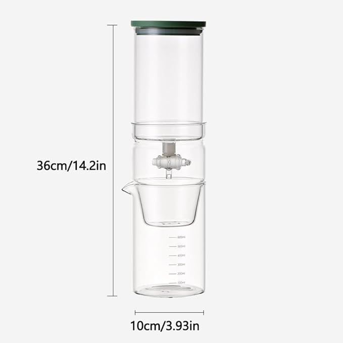 Ice Cold Brew Coffee Maker 600ml/20oz Borosilicate Glass Dripper Iced Coffee Brewer with Adjustable Water Flow