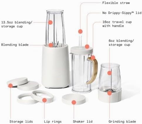 Personal Blender 12-Piece Set 240W Power BPA-Free Dishwasher Safe with Travel Cup and Grinding Blade (White Icing)