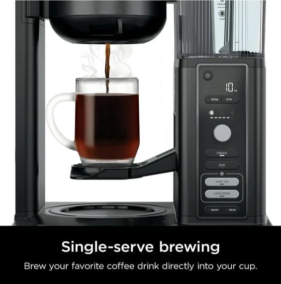Niinja Hot Iced Coffee Maker Single Serve to 10 Cup Carafe Drip Rapid Cold Brew Versatile Brewing Smart Water System Color Black (CM 360)