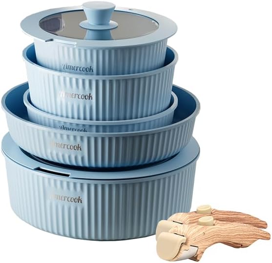 Amercook detachable nesting cookware non-stick versatile pot set kitchen-specific cookware set for home use gem blue nine-piece set