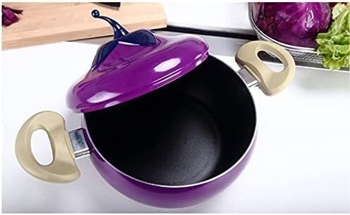 Kitchen Cooking Sets 3pcs Cookware Set Creative Kitchen Smoke- Free and Non- Stick Pot Set Soup Pot Milk Pot Frying Pan Aluminum Alloy Cookware Sets(A-Eggplant Shape)