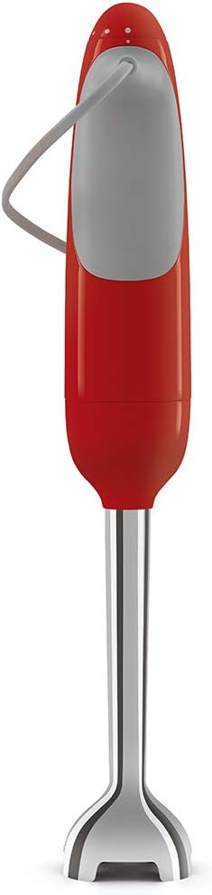 SMEG Handheld Immersion Blender with Beaker Chopping Bowl w/Lid Wire Whisk 5 Speed Controls made with Stainless Steel Blades and Ergonomic Design (Red)