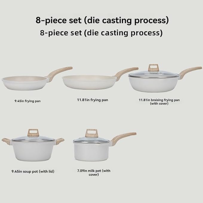 Cookware Sets-Coated Nonstick Cookware Set Induction &amp Gas Stove Compatible (Frying pan with lid Soup pan with lid Milk pan with lid frying pan inches frying pan 11.81 9.45 7.09 9.45)