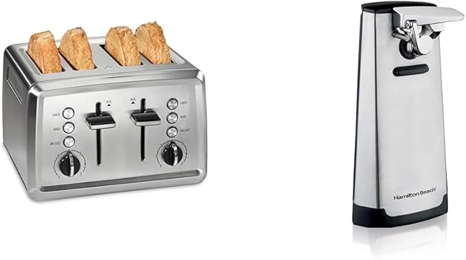 Hamilton Beach 4 Slice Toaster Extra-Wide Slots Bagel Setting &amp Electric Can Opener Detachable Cutting Lever Cord Storage