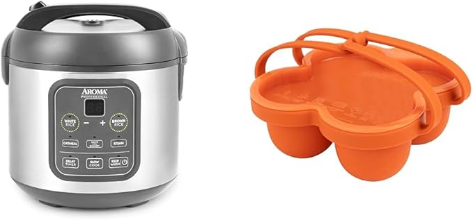 AROMA® 8-Cup Digital Rice Cooker and Egg Bite Mold Bundle - Compact Cooker for Rice Grains and Egg Bites | Includes Rice Cooker (ARC-994SG) and Silicone Mold (AAC-001)