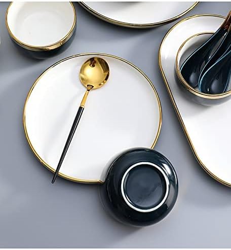 Ceramics Dinnerware Sets with Golden Rim Blue Porcelain Bowls and Plates Sets Round 26 Pieces Stoneware Dishes Set for 6 Ceramic Dinner Sets for Parties Wedding Housew