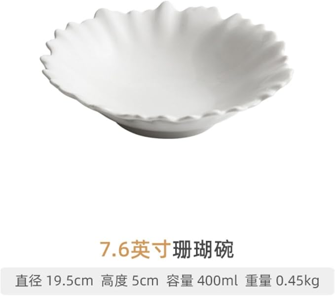 Thcbme 白色陶瓷异形碗家用拌面碗 Ceramic Dish Set 斗笠碗小吃碗凉皮碗菜碗/Ceramic Dinnerware SetsPlates and Bowls/7.6英寸珊瑚碗