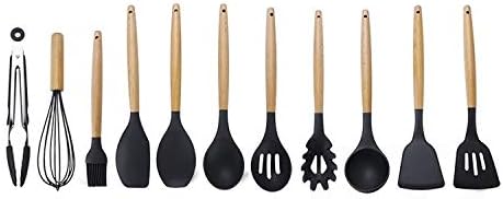 Kn020 11 in 1 Wooden Handle Silicone Non-Stick Spatula Spoon Kitchen Tool Set Cookware Set Cookware Picnic Boiler Cookware