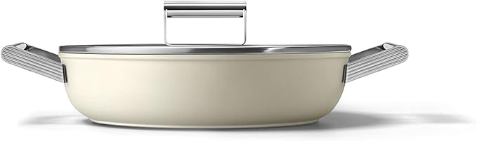 SMEG 8PC Non-Stick Cookware Set Cream 3 QT Sauce pan with Lid 9.5 Frypan 11 Frypan 5 QT Casserole with lid 4 QT Deep Pan with lid