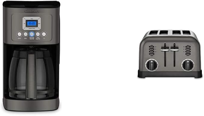 Cuisinart DCC-3200BKSP1 Perfectemp 14 Cup Progammable with Glass Carafe Coffee Maker Black Stainless Steel &amp CPT-180BKS Classic 4-Slice Toaster Black/Stainless Steel