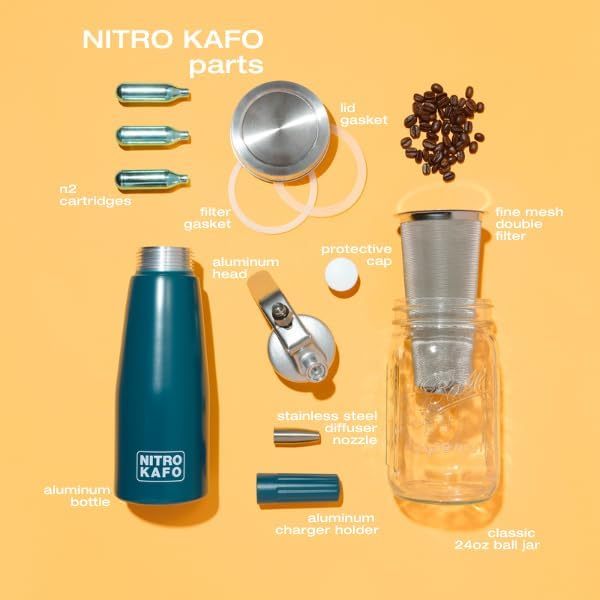 1L Nitro Coffee Maker Aluminum Nitro Cold Brew Coffee Maker with Special Nitro Diffuser Nozzle &amp Cold Brew Maker for Making Nitro Cold Brew 1 Quart/1L Includes (10) Nitro Cartridges