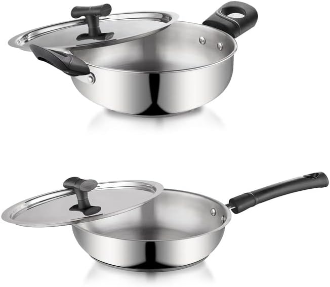 by Sylver Sandwich-Bottom Triply Stainless Steel 2 Pcs Cookware Set - Kadhai with Lid (22 cm 2 LTR) Fry Pan with Lid (22 cm 1.5 LTR) (Induction Friendly)