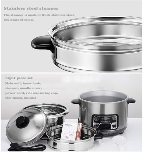 Rice Cookers and Steamer Non Stick Pot Electric Food Rice Cooker with Keep-Warm Function 304 Stainless Steel 6/3/2/1 Cup Portable Travel Steamer