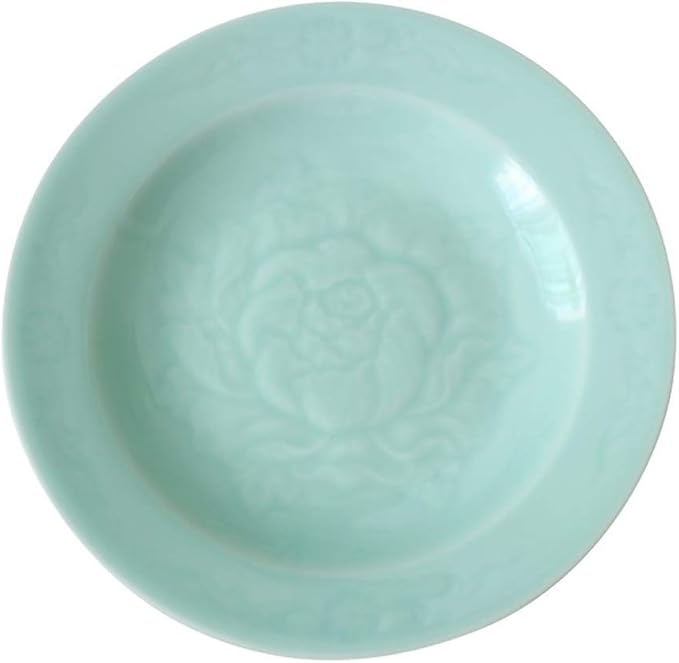 Plates Dinnerware 6 inches Celadon Dish with Penoy Microwave and Dishware Safe(set of 4)