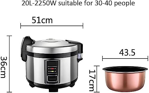 Commercial Rice Cooker 10-25L Capacity Non-Stick Inner Pot Ideal for Hotels Restaurants Canteens Schools Slow Cooking Large Capacity(20L)
