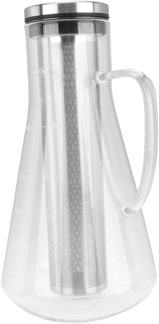 Large Capacity Cold Brew Coffee Maker 1600ml Glass Coffee Pot with Stainless Steel Filter High Borosilicate Glass Dual Use for Home and Office