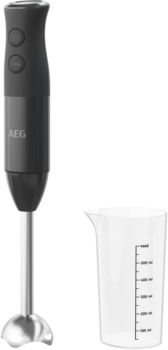 AEG HB4-1-4GG Hand Blender Power 600 W 2 Speeds Turbo Function Includes 0.6 L Cup with Measuring Cup Dishwasher Safe Cup BPA-Free Black