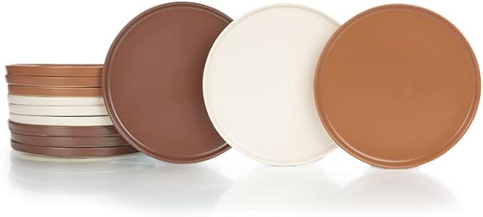 Everything Kitchens Modern Flat Dinnerware Collection (Brown Terracotta &amp Soft Pink 12-Piece Lunch Plate Set)