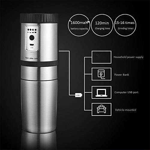Portable Coffee Maker Stainless Steel Electric Grinding One Hand Cup 250Ml Mini Home Outdoor Coffee Pot Grinder (Silver) (Silver)