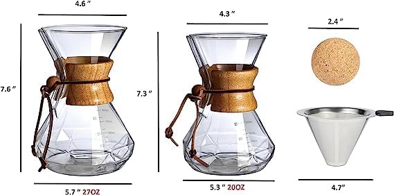 Pour Over Coffee Maker With Wood Sleeve27oz/800mlPour Over Coffee DripperPour Over Coffee Maker Set With Cork Stopper (27oz/800ml)
