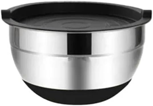 1/6PCS Silicone Bottom Thickened With Lid Cooking Basin Stainless Steel Egg Beating Salad Mixing Kitchen Baking(18 cm)