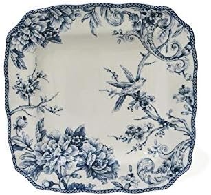 Misc Blue 16-Piece Dinnerware Set Service for 4 White Floral Porcelain 16 Piece Dishwasher Safe Microwave