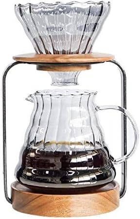 SOTECH Pour Over Coffee Station Dripper Stand Coffee Filter Wooden Filter Holder Glass Server with Paper Coffee Filters Coffee Maker Stand Set for Coffee Tea and Saffron