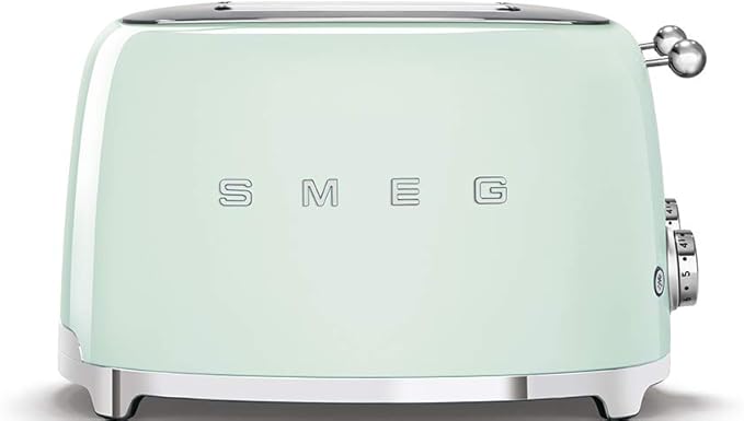 Smeg 50's Style Retro Aesthetic 4 Slice Toaster 6 Presets Extra Wide Slots Pastel Green TSF03PGUS