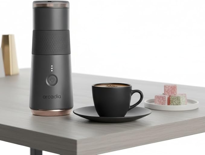 Arcadia Go Rechargeable Portable Turkish Coffee Maker – USB-C Powered Compact &amp Cordless Ideal for Outdoors Travel Camping Office &amp Home Brewing (Night Black)