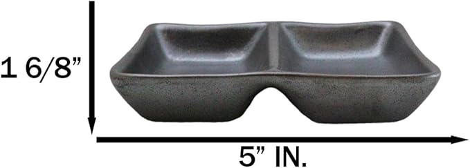 Ebros Gift Iron Black Clay Underglaze Technique Tetsu Kesho Porcelain Dinnerware Kitchen Set Asian Japanese Restaurant Supply (Pack Of 6 Dual Compartment Rectangle Sauce Dishes)