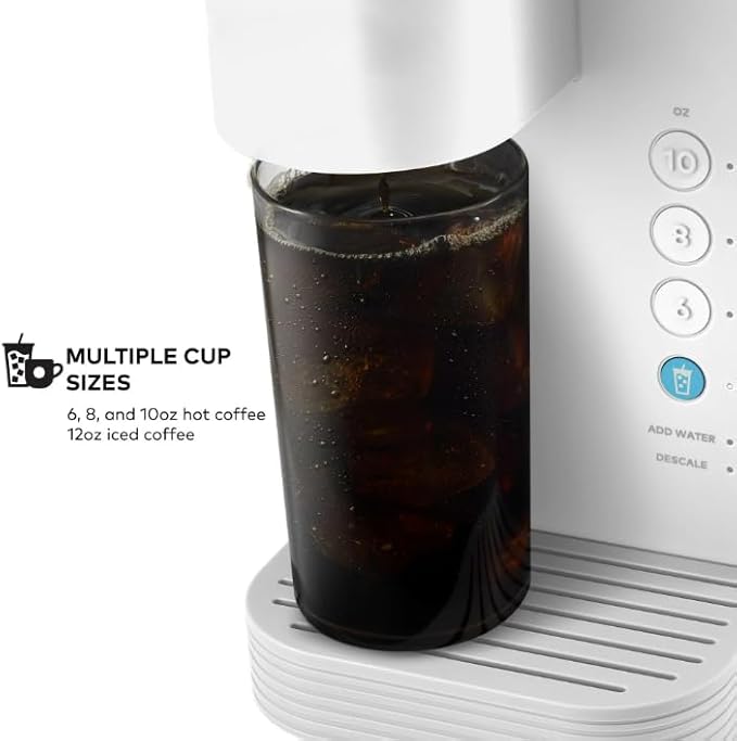 KeurigK K- Express Essentials Plus Iced and Hot Single Serve K Cup Pod Coffee Maker Versatile Brewing (6 8 10oz) 36 oz removable water reservoir (White)