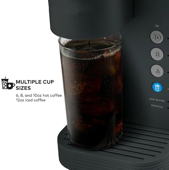 KeuriigK K- Express Essentials Plus Iced and Hot Single Serve K Cup Pod Coffee Maker Versatile Brewing (6 8 10oz) 36 oz removable water reservoir (Black)