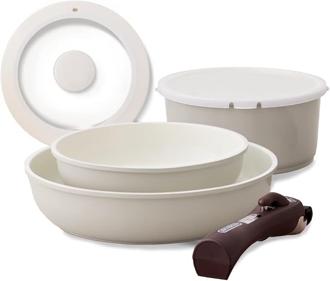 Iris Ohyama Ceramic Color Pan Set 6-Piece Removable Handle Fry Pan Quick Frying Comfortable to Use