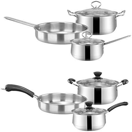 Durable 3pcs Stainless Steel Cookware Set Flat Bottom Frying Pan Soup Pot Milk Pot Kit Great for Gas Stove Induction Cooker Electric Furnace etc (Color : Style one) (Color : Sty