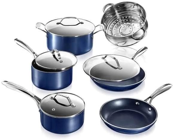 For Blue 10-Piece Aluminum Ultra-Non-Stick Infused Cookware Set with Glass Lids