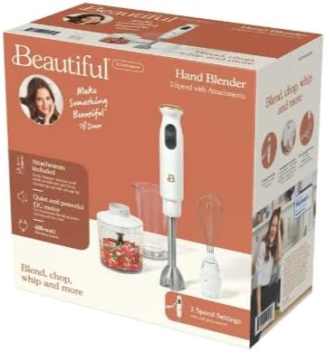 Beautiful 2-Speed Immersion Blender that includes a Chopper &amp Measuring Cup by Drew Barrymore (White Icin g)