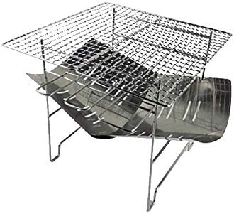 Outdoor Camp Portable Folding Stainless Steel Barbecue Charcoal Grill + Wire Mesh (Silver) Cookware Set Cookware Picnic Boiler Cookware (Color : Silver)