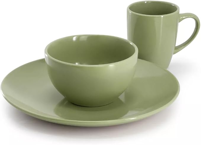 12 Piece Stoneware Dinnerware Set – Round Plates Bowls &amp Mugs for 4 Dishwasher &amp Microwave Safe Modern Matte Finish (Sage Green)