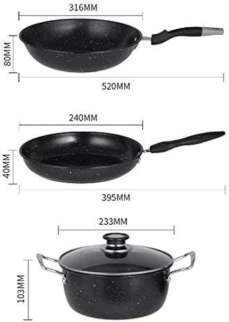 Cookware 3PC Household Iron Pot Cooking Soup Pot Sturdy Iron Pot Uncoated Non-stick Cookware for Store Camping Kitchen Home