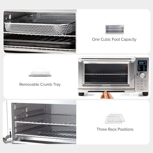 Nuwave Bravo Air Fryer Toaster Smart Oven 12-in-1 Countertop Convection 30-QT XL Capacity 50°-500°F Temperature Controls Top and Bottom Heater Adjustments 0%-100% Brushed Stainless Steel Look