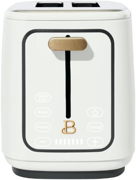 Beauti 2 Slices Toaster with Touch Activated Display 900 W Bagel/Frozen/Reheat Presets Wide Slots Easy Cleaning (White Icing)