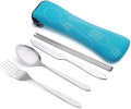 ASD88 4 Pcs/Set Stainless Steel Fork Spoon Chopsticks Travel Camping Cutlery Tools Tableware(Pink) Cookware Set Cookware Picnic Boiler Cookware (Color : Sky Blue)
