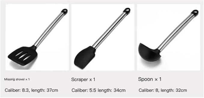 Kitchen Cooking Utensils Set 9-Piece Silicone Handle Cookware Set with Non-Stick Spatula Ladle Tongs Pasta Server Whisk &amp More Food-Grade Stainless Steel