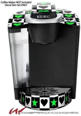 Decal Style Vinyl Skin compatible with Keurig K40 Elite Coffee Makers Hearts And Stars Green (COFFEE MAKER NOT INCLUDED)