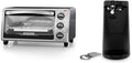 BLACK+DECKER 4-Slice Convection Oven Stainless Steel Curved Interior fits a 9 Inch Pizza TO1313SBD &amp EasyCut Extra-Tall Can Opener with Knife Sharpener and Bottle Opener Black EC500B-T
