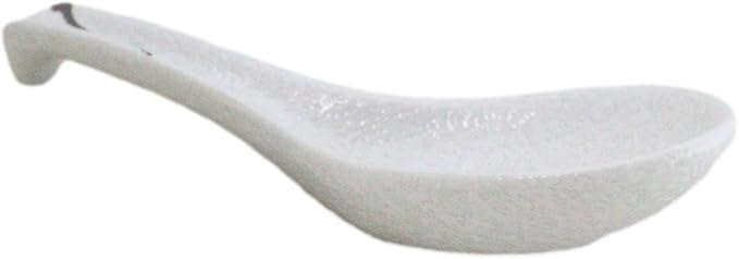 Ebros Gift Modern Yukino Hana Snow Flowers Ceramic Dinnerware Serveware Kitchenware Set Oriental Asian Restaurant Supply (Pack of 6 Asian Soup Spoons With Hook)